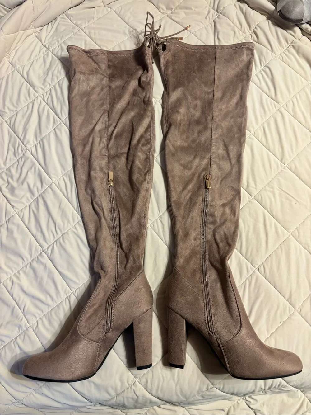 Over-the-Knee Suede Boots in Taupe